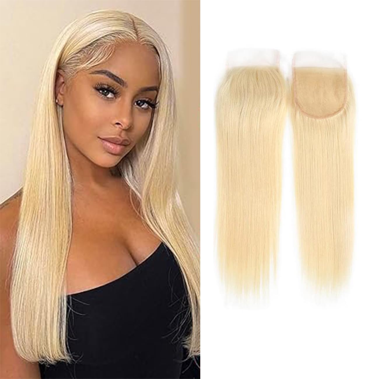 613 Blonde 4X4 Lace Closure Brazilian Hair Silky Straight Pre Plucked Transparent Lace Closure Human Hair Pieces Bleached Knots Natural Hairline 18 Inch — image 1