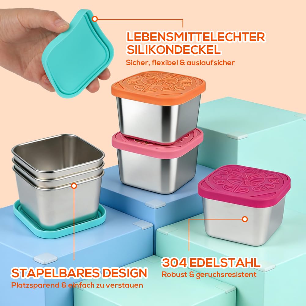YQL Edelstahl Snackboxen mit Silikondeckel für Lunch, Reise und unterwegs 3