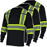 FONIRRA 3 Pack Long Sleeve Safety T Shirt Reflective High Visibility Construction Work Shirts ANSI Class 3 for Men