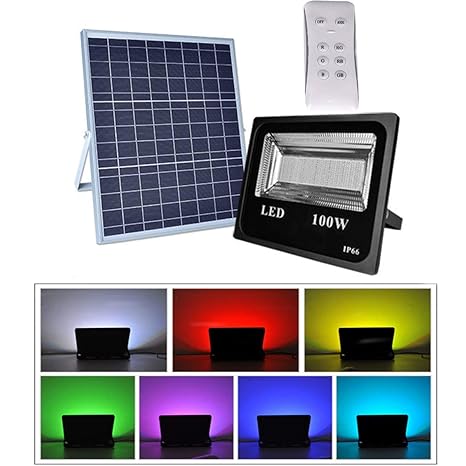 RGB Foco Solar LED 100W, 12000LM 216LED Foco Exterior con Mando a ...