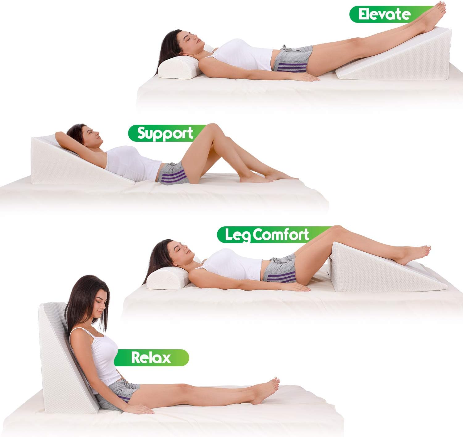 Bed Wedge Pillow with Memory Foam Top - Reduce Neck and Back Pain, Snoring, Acid Reflux and Respiratory Problems - Ideal for Sleeping, Reading, Rest or Elevation - Breathable and Washable Cover - 12in: Home & Kitchen