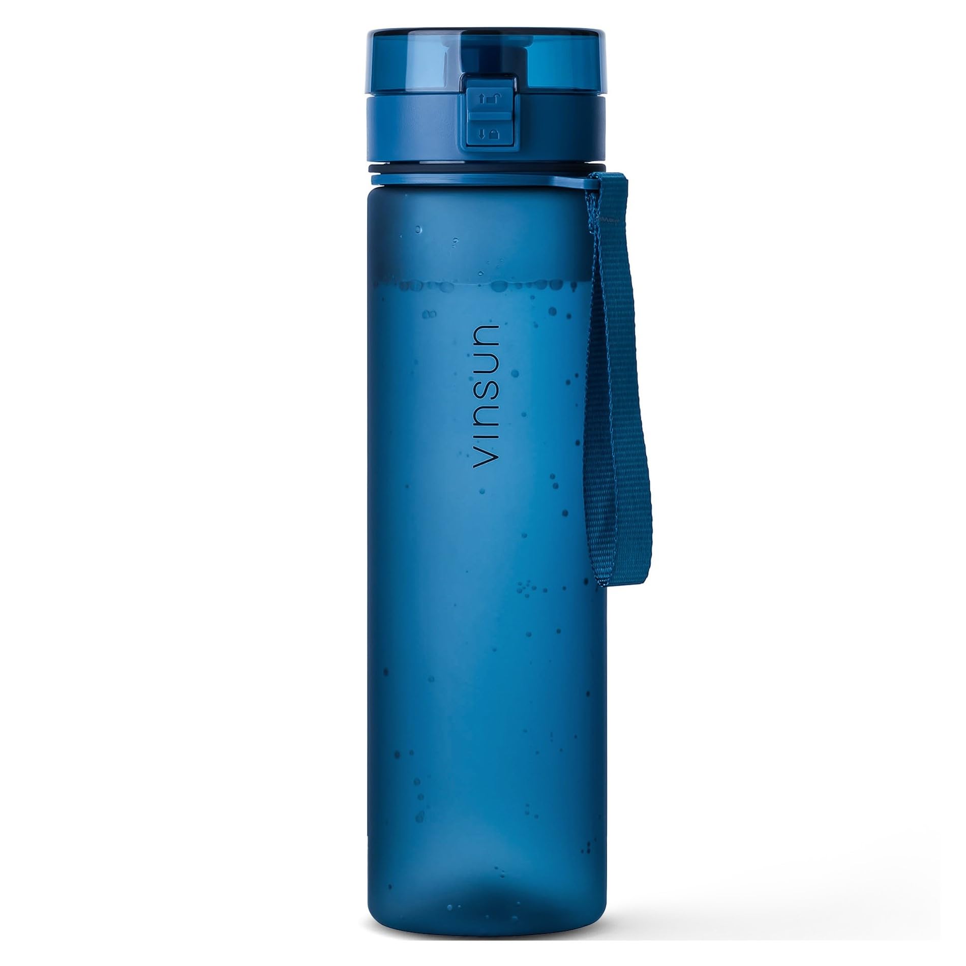 VINSUN Water Bottle 1L Dark blue - BPA free, Leak-proof, Carbonic acid suitable, Tritan, One-Hand Operation - Drinking Bottle for Sports, Gym, Travel, University, Cycling