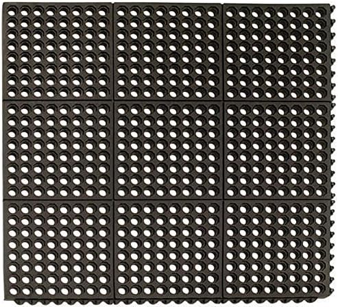 Anti-Fatigue Mat w/ Interlocking Blocks and Drainage Holes - 3'x3' - Black