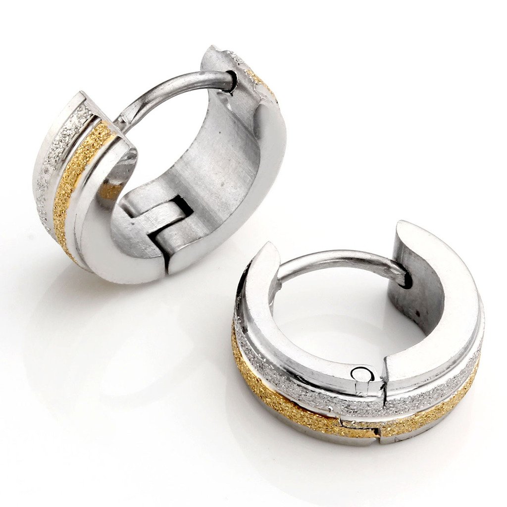 Zysta 4pcs Mens 18G Stainless Steel Silver, Gold, Unique Small Hoop Huggie Hinged Ear Stud, Hypoallergenic Snap Punk Earrings