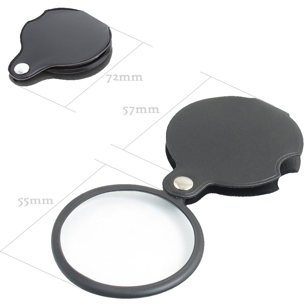 BreaDeep 60mm 5X Pocket Folding Magnifier Loupe Magnifying Glass with Leather Case (Black)