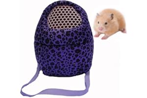 HONGGUN Hamster Carrier Bag, Small Animal Outgoing Carrier Bag with Shoulder Strap Portable Travel Handbag Backpack for Hedgehog Hamster Mouse Rat Sugar Glider Squirrel Chinchilla Rabbit (L, Purple Leopard)