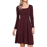 Allegra K Knit Sweater Dress for Women Fall Casual Square Neck Long Sleeve A Line Dresses with Pockets