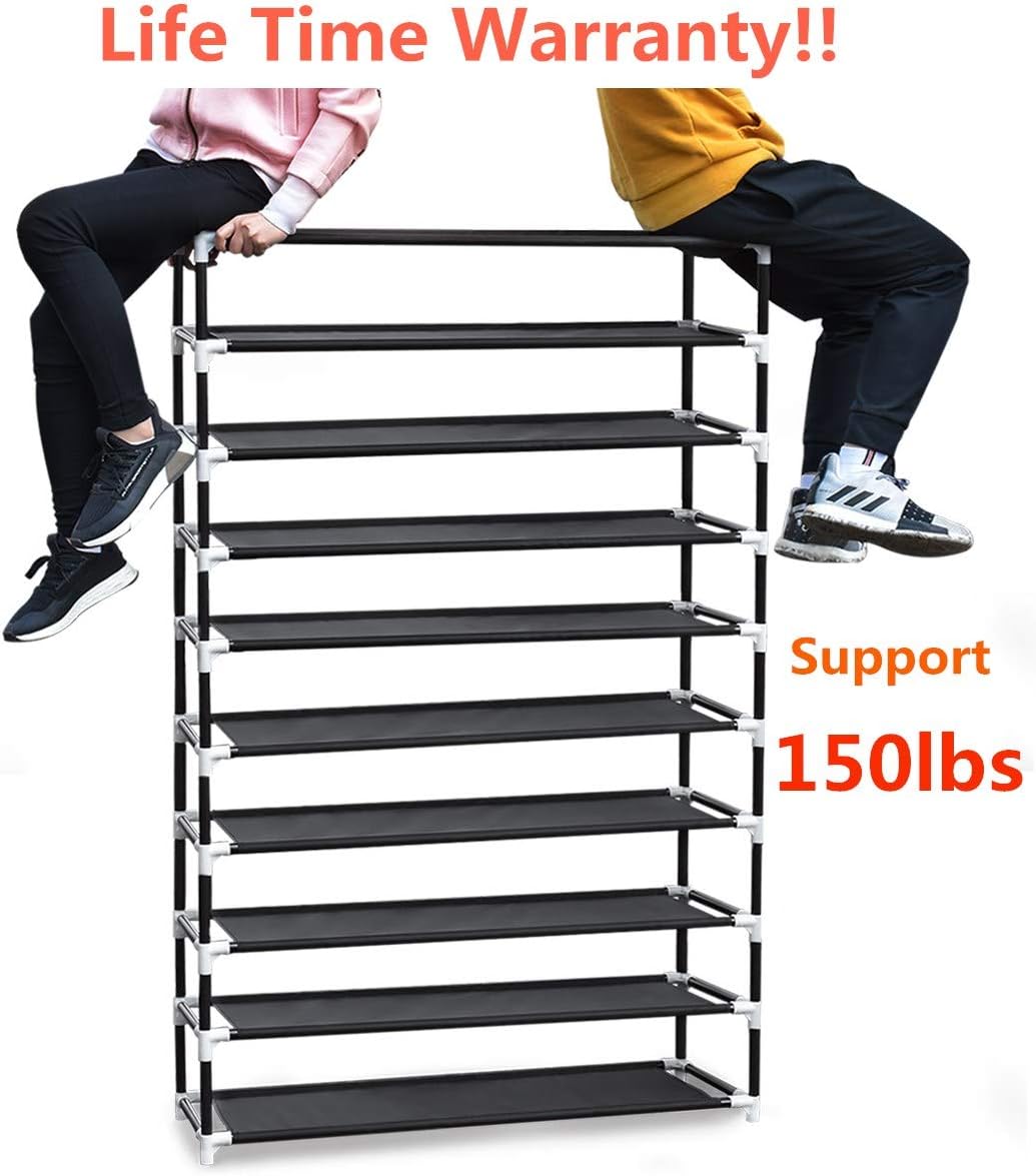 HOKEEPER Oxford Fabric 10 Tiers Shoe Rack,Improved Heavy Duty 50 Pairs Shoe Organizer Storage Shelf, Standing Shoe Rack Supports 15lbs per Tier for Boots, Heels, Shoes Organization