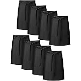 Cuffbow 8 Pack Half Bistro Aprons Black Unisex Half Server Apron with 2 Pockets Extra Long Waist Front Ties Waterproof Accessories for Men Women Server Waiter Waitress Chef