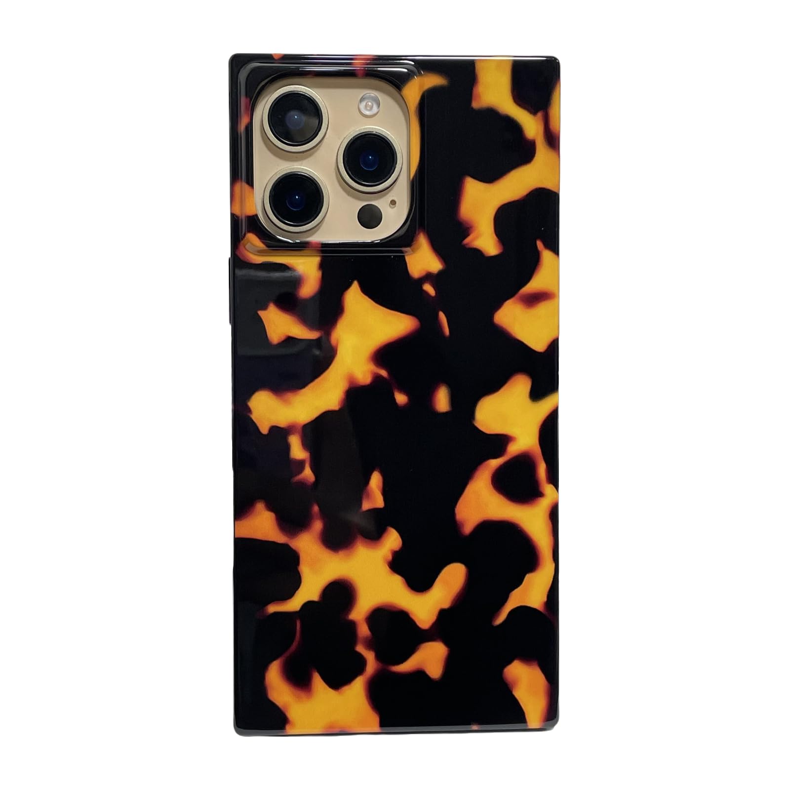 Photo 1 of RoyMonkey Tortoise Shell Flame Print for iPhone 16 Pro Max Case Rectangular Glossy Phone Case Trendy Women Men Shockproof Protective Cover for iPhone 16 Pro Max 6.9"