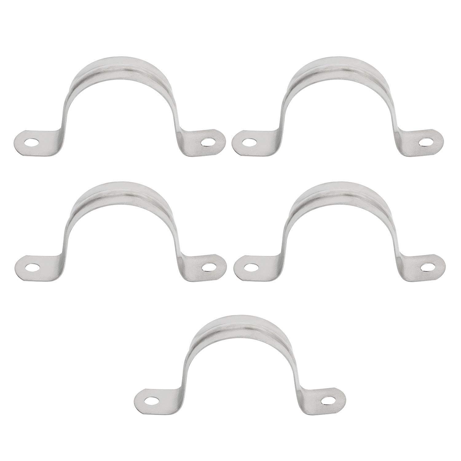 Aopin 40mm Rigid Pipe Strap Clamp 2 Holes Strap U Bracket Tube Strap Tension Clips 201 Stainless Steel, for Pipe Fixing, Silver, 5Pcs