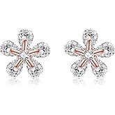 Reffeer Solid 925 Sterling Silver CZ Flower Earrings Stud for Women Teen Girls Dainty Flower Stud Earrings Hypoallergenic