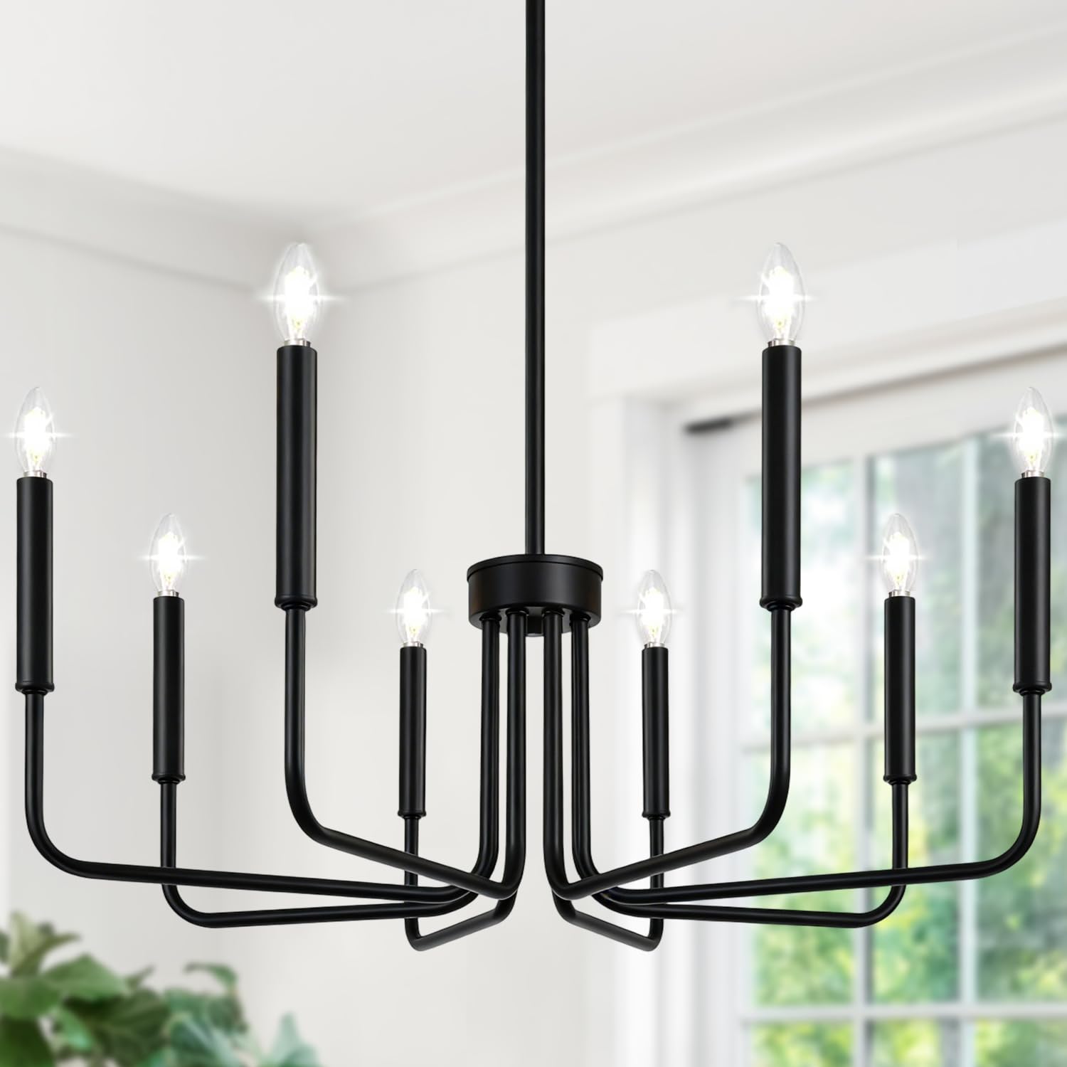 Lynnoland Black 8-Light Chandelier, Farmhouse Chandelier for Dining Room Lighting Fixtures Hanging, Vintage Candle Pendant Light Fixtures Chandelier for Bedroom, Foyer and Living Room Image