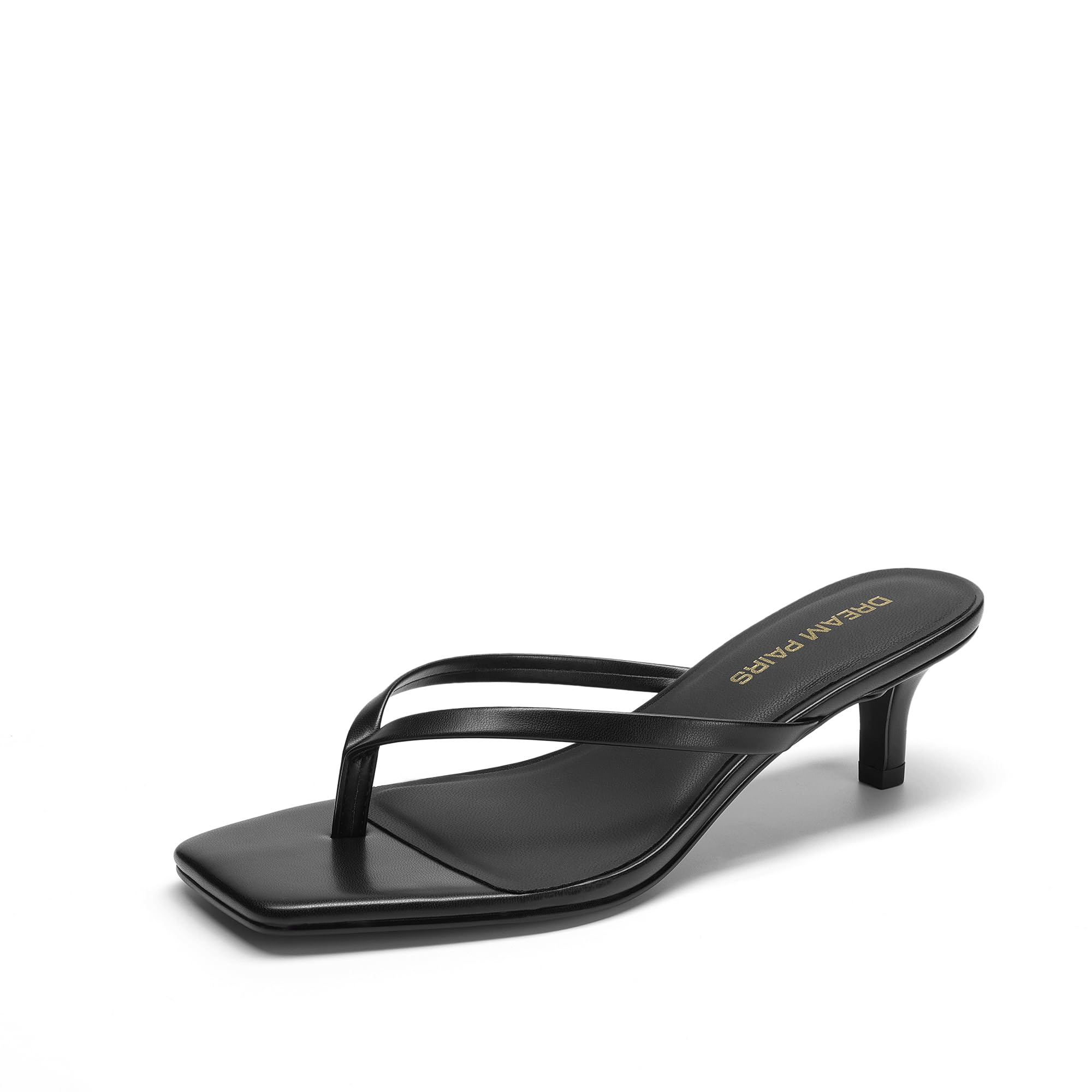 Photo 1 of DREAM PAIRS Kitten Heels for Women Flip Flop Low Heels Square Open Toe Sandals Thong 1.96 Inch Heeled Sandals for Summer Vocation,Size 9.5,Black,SDHS25001W