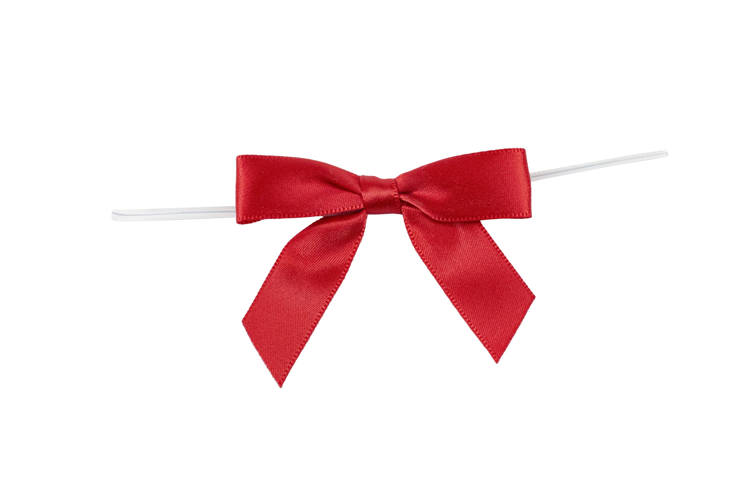 Reliant Ribbon 100 Piece Bow 2.5 Span x 1.75 Tails Twist Tie Ribbon, Red, 5/8"
