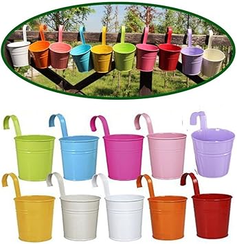 10 Metal Hanging Flower Pots with 