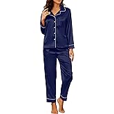 U2SKIIN Women Silk Pajamas Set, Long Sleeve Satin Pajamas for Women Sleepwear Button Down Pjs Set Two-piece