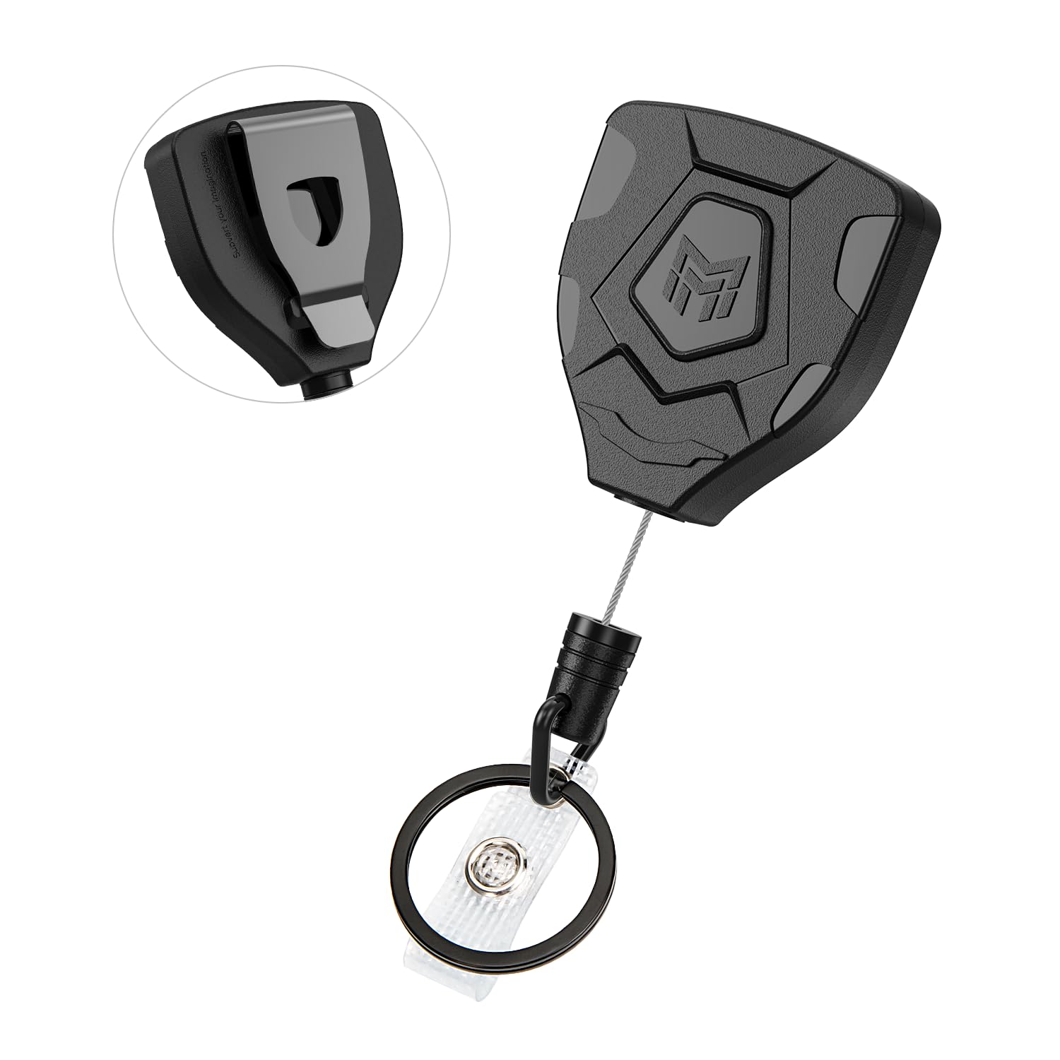 MNGARISTA Heavy Duty Retractable Keychain with Belt Clip, ID Badge Reel, Badge Holder with 31.5" Steel Cord and Key Ring, 9.0oz, Black — image 1