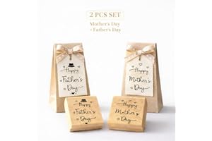2PC Happy Mother’s Day Father’s Day Wooden Stamp Set Comfort Grip Rubber Stamp for Gift Tags Cards and DIY Crafts Clear Impre