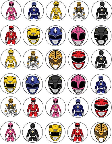 30 x Edible Cupcake Toppers â€“ Power Rangers Themed Collection of Edible Cake Decorations | Uncut Edible Prints on Wafer Sheet
