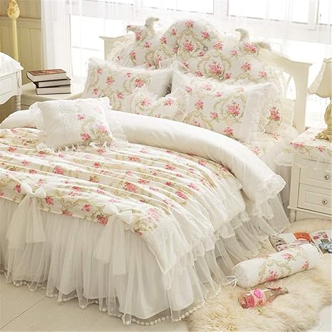 LELVA Girls Bedding Set Lace Ruffle 