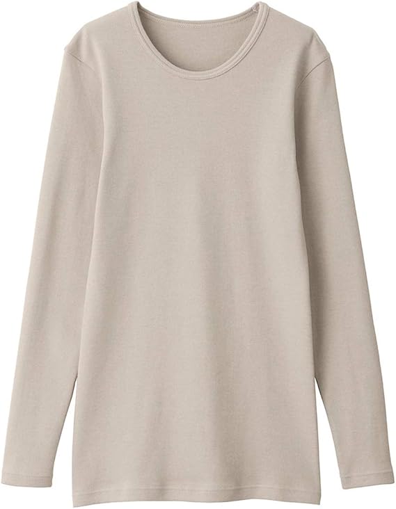 Amazon 無印良品 綿とウールで真冬もあったかクルーネック長袖tシャツ L ライトベージュ Tシャツ カットソー 通販
