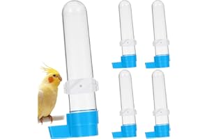 5Pcs Bird Water Feeder, 120ml Bird Water Dispenser, Automatic Transparent Cage Dispenser with Blue Drinking Place, Easy Refil