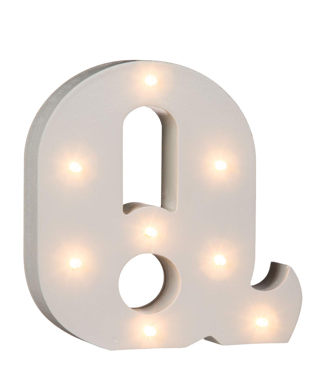 OOTB Illuminated Letter Q Light with 8 LED, Wood, White