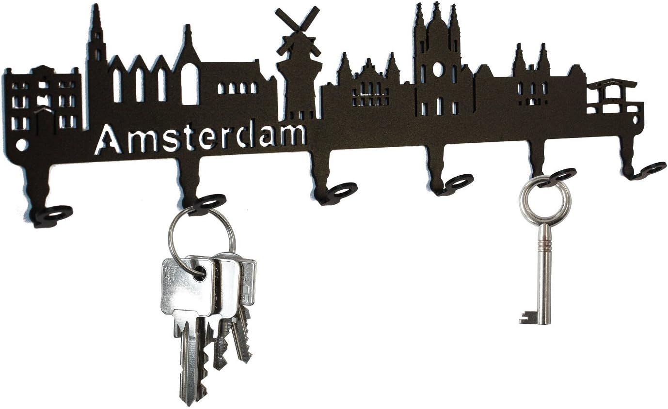 Amazon Com Steelprint De Key Holder Hook Skyline Amsterdam Key Hooks For Wall Hanger 6 Hooks Black Metal Home Kitchen