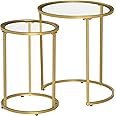 HOMCOM Set of 2 Nesting Coffee Tables with Metal Base, Round Side Table with Tempered Glass Tabletop for Living Room, Bedroom