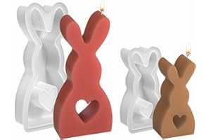FRJINIE Easter Rabbit Candle Molds Silicone, Cute Soap Mold, Silicone Resin Candle Mold for Fondant Cake Chocolate Decoration DIY Animal Resin Soap Wax Polymer Clay Art Craft Home Décor (2 PC, A)