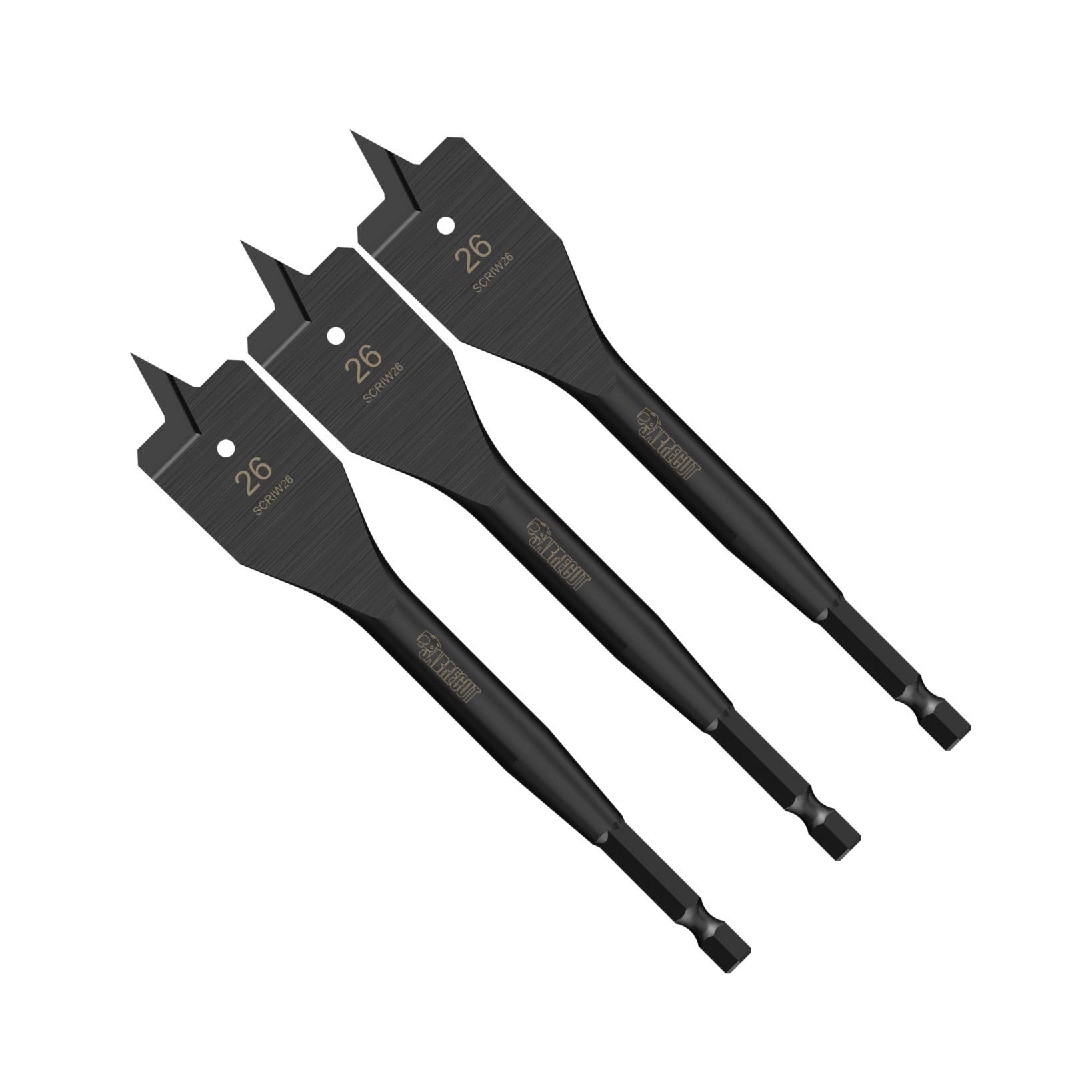 3 x SabreCut SCRIW26_3 26mm x 152mm Impact Rated Flat Wood Spade Bits for Softwood Hardwood Chipboard