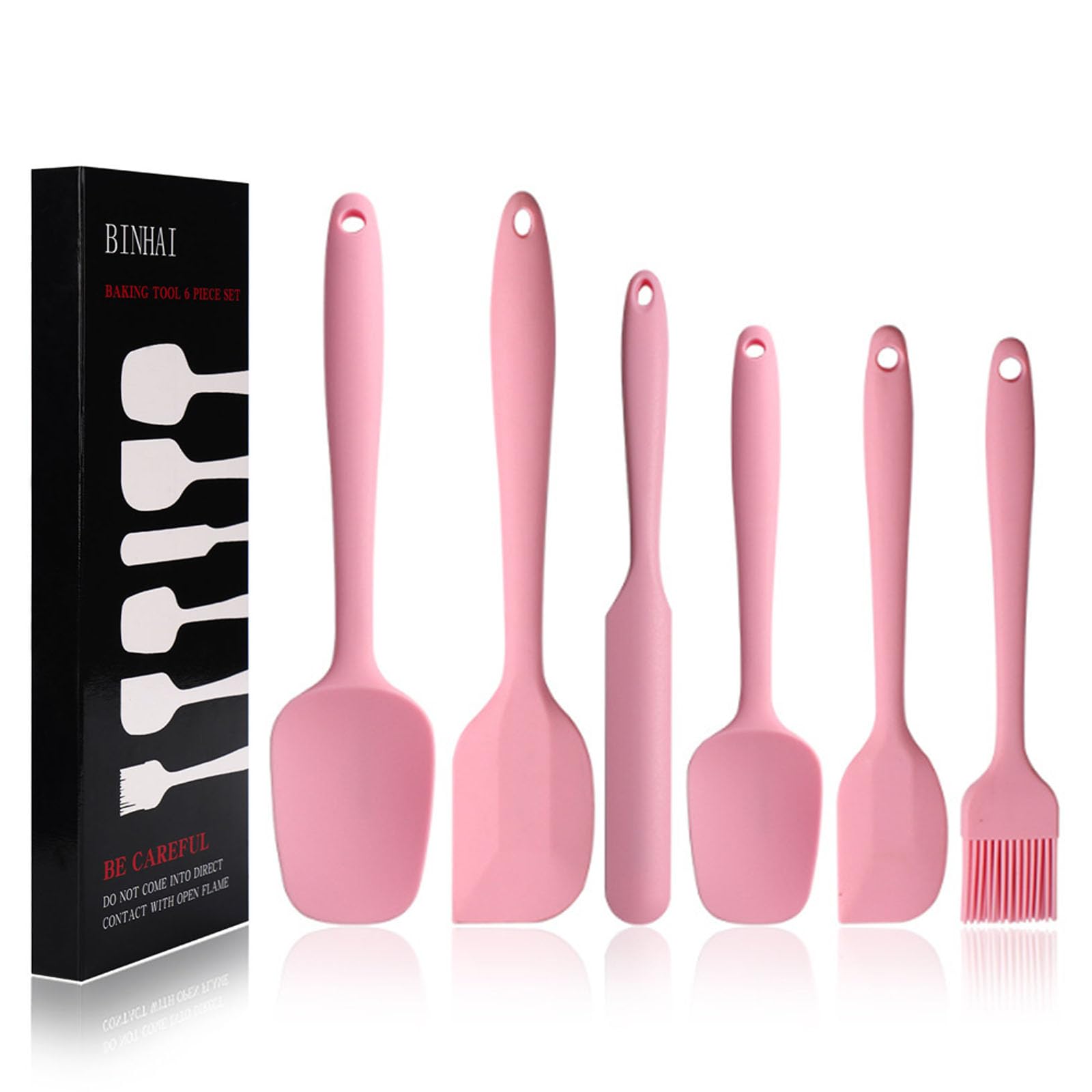 BINHAI Silicone Spatula Set - Pink 6 Piece Non - Stick Rubber Spatula with Stainless Steel Core - Heat-Resistant Kitchen Utensils Set for Cooking, Baking and Mixing — image 1