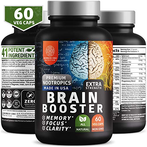 N1N Brain Supplement Nootropics Booster [Immune Support, 2x Caps] Enhances Focus, Memory & Clarity. 41 Ingredients, Men & Women, Ginko Biloba, Vitamins, Cayenne, Manganese (60 Veg Caps)