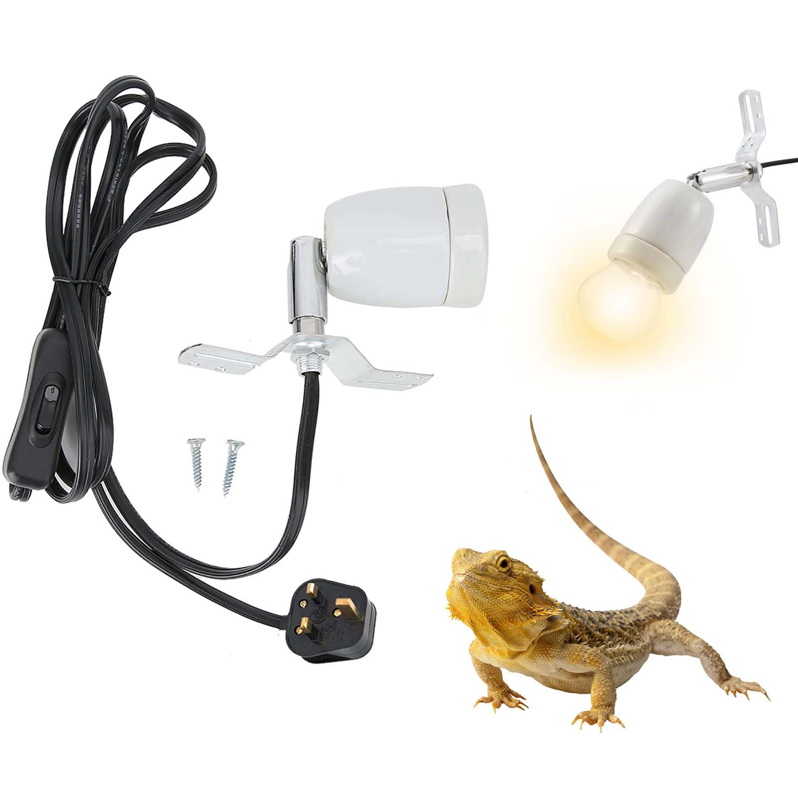 Tortoise-Spotlight-Terrarium Tortoise Heat Lamp Holder - E27 Base Ceramic Heat Bulb Holder, Rotatable Reptile Light Holder, Heat Spotlight Reptile Light Aquarium Basking Light Holder, No Heat Bulb