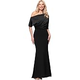 Betsy &amp; Adam Women's Satin and Scuba Crepe Drop Shoulder Draped Sleeve Floor Length Dress