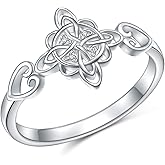 Lonyinlg S925 Sterling Silver Ring Celtic Knot Heart Cross Eternity Band Stackable Witches Knot Ring Irish Pagan Wiccan Jewelry for Women