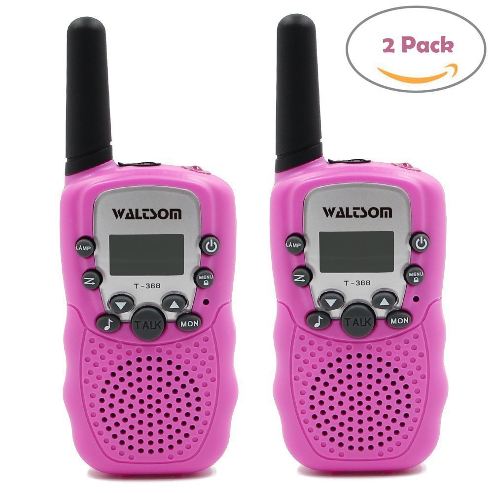 Waltsom Kids Walkie Talkies, 2 Pack Portable T388 3KM Long Rang UHF Radio 22 FRS and GMRS Walky Talky for Camping/Summer Camp/Spring Outing Indoor Outdoor Activities, Best Gift for Child (Pink)