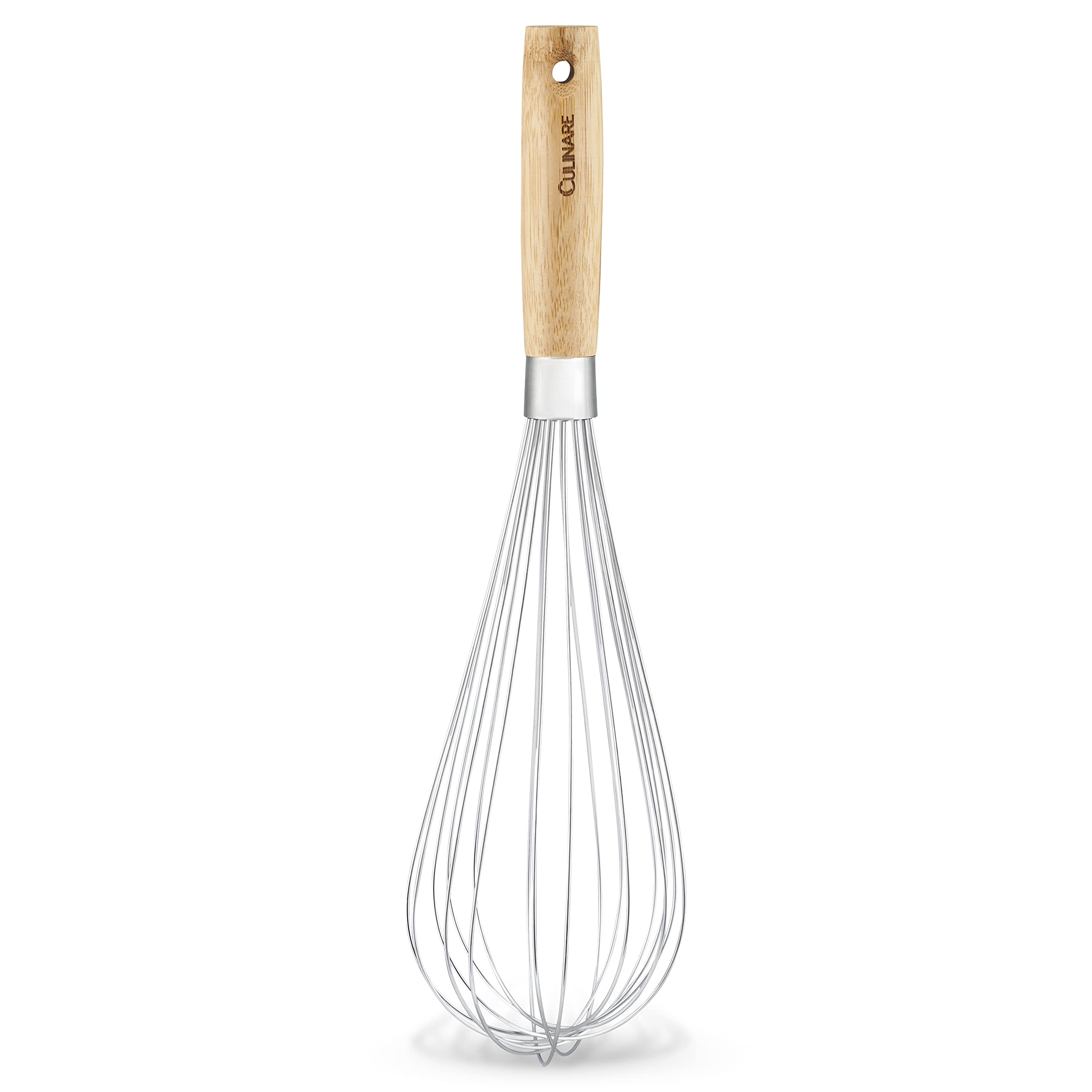 Culinare Naturals Large Hand Whisk, Sustainable Bamboo/Stainless Steel, 34cm, Manual Hand Held Whisking Tool/Kitchen Utensil, Metal Balloon Whisk, Not Dishwasher Safe