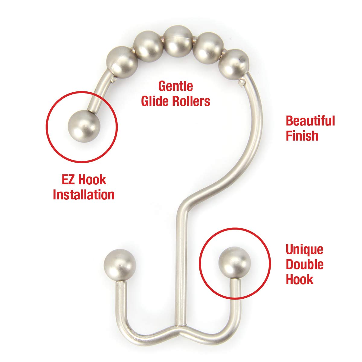 2lbDepot Shower Curtain Rings Hooks (Brushed Nickel) Premium Stainless