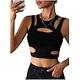 Milumia Women's Cut Out Front Tank Top Sleeveless Sexy Fitted Crop Tops
