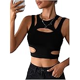 Milumia Women's Cut Out Gothic Tank Top Sexy Going Out Crop Tops Rave Outfits
