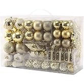 Sattiyrch 76ct Christmas Tree Ornaments Set,Golden Shatterproof Christmas Balls Decorations,Xmas Decorative Hanging Ornaments(Golden)