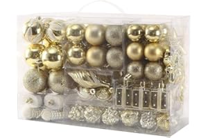 Sattiyrch 76ct Christmas Tree Ornaments Set,Golden Shatterproof Christmas Balls Decorations,Xmas Decorative Hanging Ornaments(Golden)