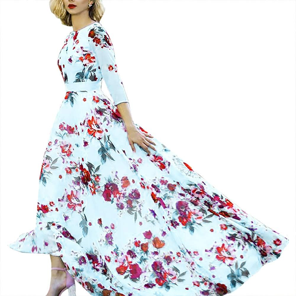 wanling Women Sun Floral Dress Summer Prom Cocktail Party Maxi Casual Gowns Dresses