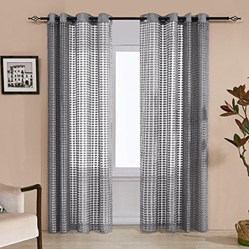 Fassbel Embroidery Hollow Chemical Lace String curtains Polyester Fabric Room Divider Strip Tassel Screen Sheer Curtains For Weeding Party Restaurant Bedroom Home Decoration (54"x95", Gray)