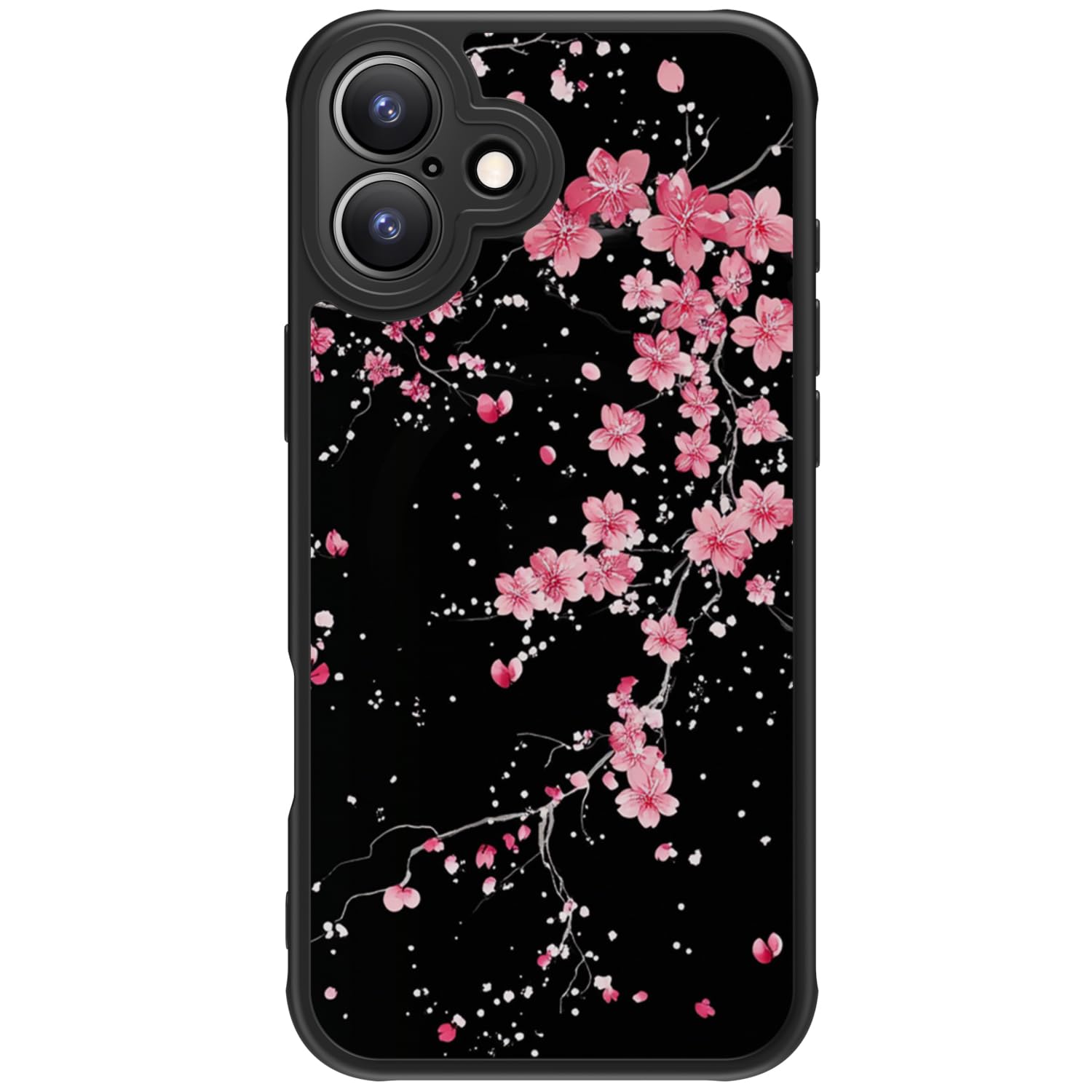 FUNMIKO Case for iPhone 16 Plus - Wireless Charging & Military-Grade Protection - Wildflower Design for Women Girls, Non-Slip Matte Cover Shock-Absorbing Corners - Cherry Blossoms in The Dark