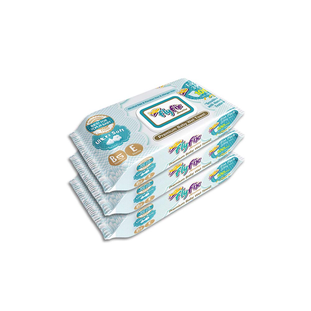 FlyFix TRFFXBD100020-3 Baby Wipes 100 Pieces 3 Packs Multi-Coloured