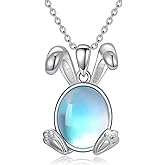 OUTANG Moonstone Bunny Necklace for Women 925 Sterling Silver Easter Rabbit Animal Pendant Ladies Jewelry Gifts