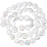 Hobbspring 1 Strand Freshwater Pearl Beads Strand 16mm Seashell Color Baroque Pearl Loose Beads Irregular Flat Round Cultured Pearl Beads for Jewelry Necklace Earrings Making